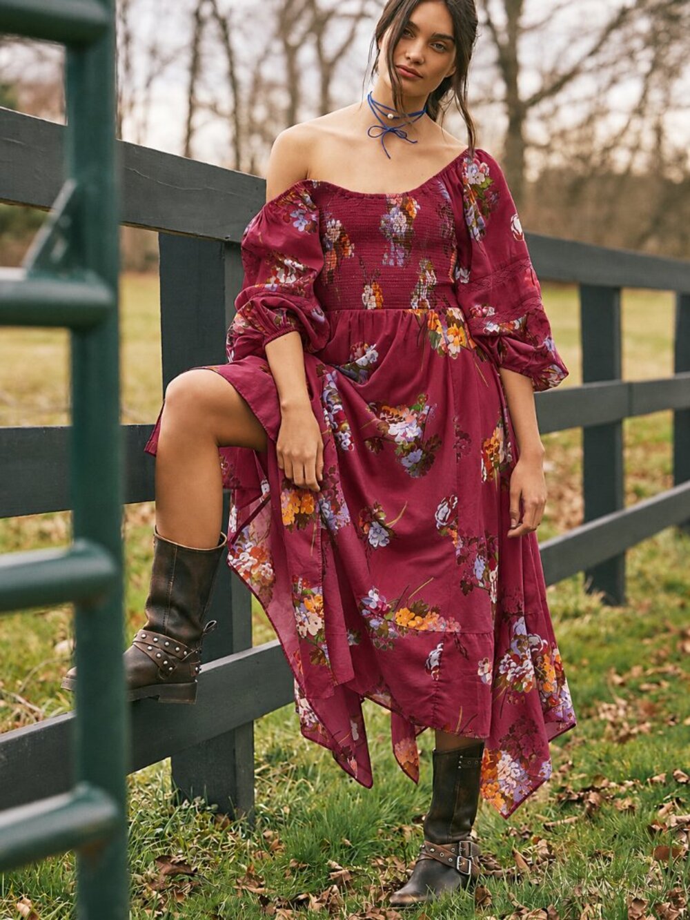 NWT Boho Floral Free People Red Morning Glory Smocked Festival Maxi Dress Size S